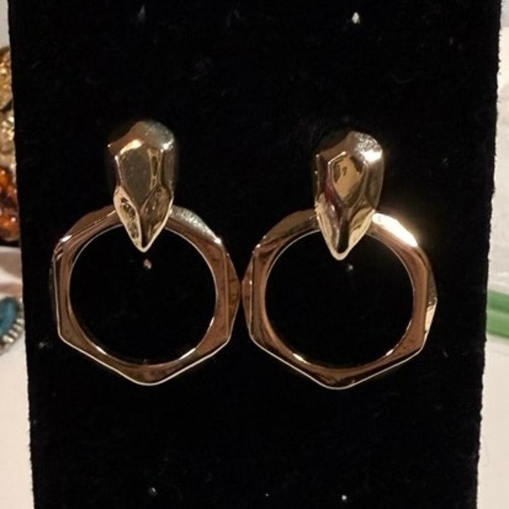 Monet Vintage Door Knocker Goldtone Chunky Geometric Earrings